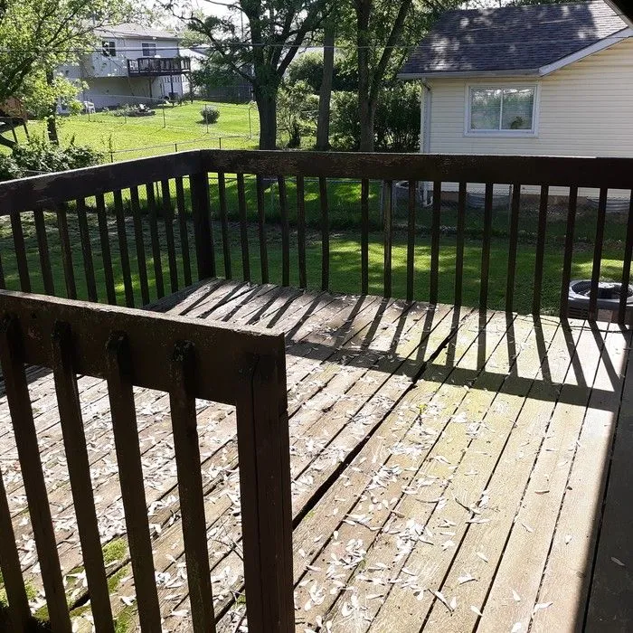 Weathered, failing deck before rehab