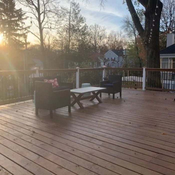 Rebuilt deck restained at golden hour
